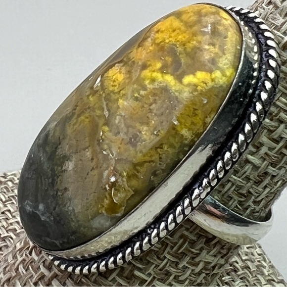 New Bumble Bee Jasper Stone Silver Overlay Ring Size 8.75 - 9 Bumblebee - Picture 2 of 7